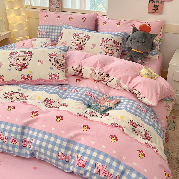 91家纺网 家纺一手货源 找家纺 金鑫汇家纺 2025新款喜羊羊与灰太狼全棉四件套 甜宅美羊羊