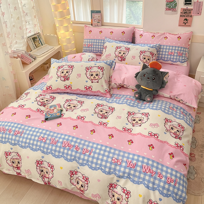 91家纺网 家纺一手货源 找家纺 金鑫汇家纺 2025新款喜羊羊与灰太狼全棉四件套 甜宅美羊羊