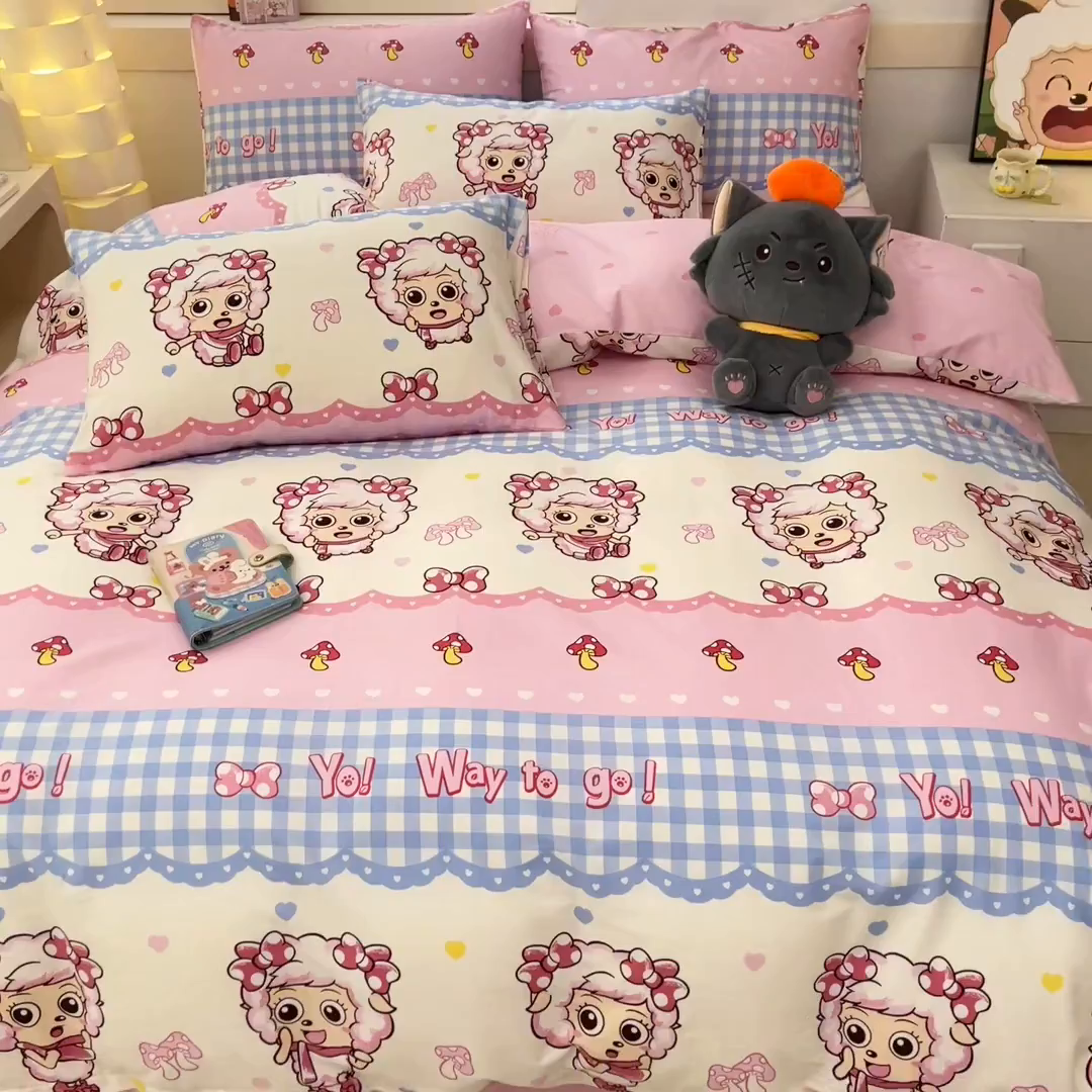 91家纺网 家纺一手货源 找家纺 金鑫汇家纺 2025新款喜羊羊与灰太狼全棉四件套 甜宅美羊羊