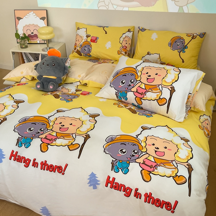 91家纺网 家纺一手货源 找家纺 金鑫汇家纺 2025新款喜羊羊与灰太狼全棉四件套 寻宝奇遇记