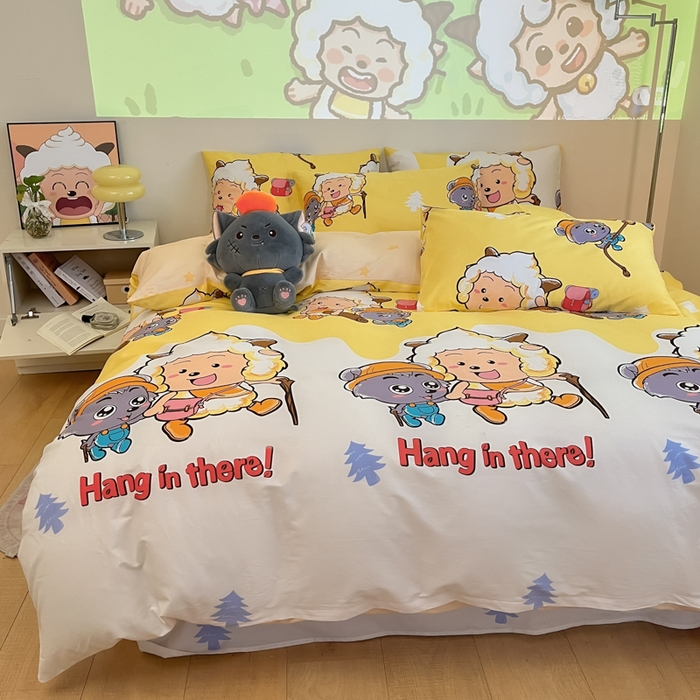 91家纺网 家纺一手货源 找家纺 金鑫汇家纺 2025新款喜羊羊与灰太狼全棉四件套 寻宝奇遇记