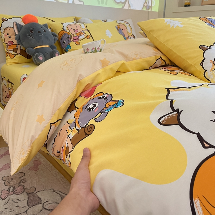 91家纺网 家纺一手货源 找家纺 金鑫汇家纺 2025新款喜羊羊与灰太狼全棉四件套 寻宝奇遇记