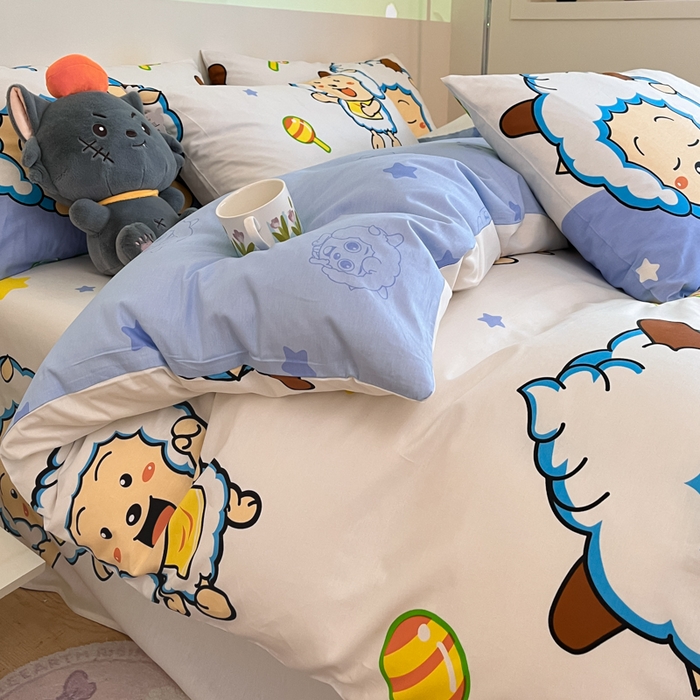 91家纺网 家纺一手货源 找家纺 金鑫汇家纺 2025新款喜羊羊与灰太狼全棉四件套 懒懒大王