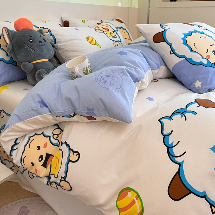 91家纺网 家纺一手货源 找家纺 金鑫汇家纺 2025新款喜羊羊与灰太狼全棉四件套 懒懒大王