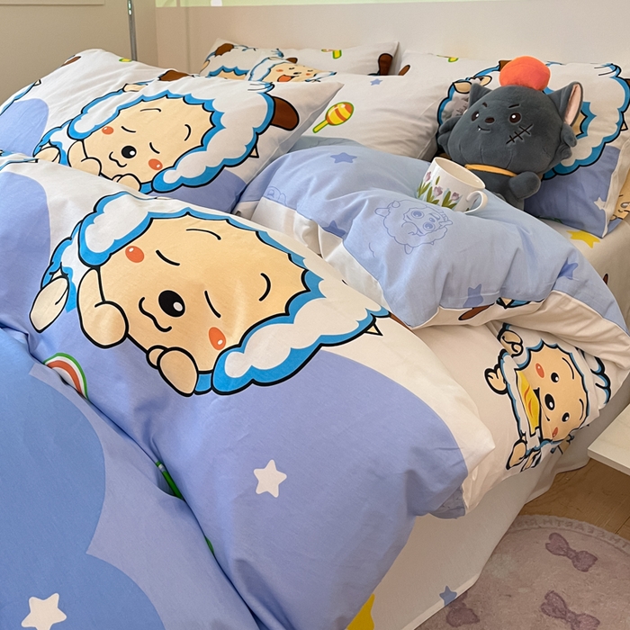 91家纺网 家纺一手货源 找家纺 金鑫汇家纺 2025新款喜羊羊与灰太狼全棉四件套 懒懒大王