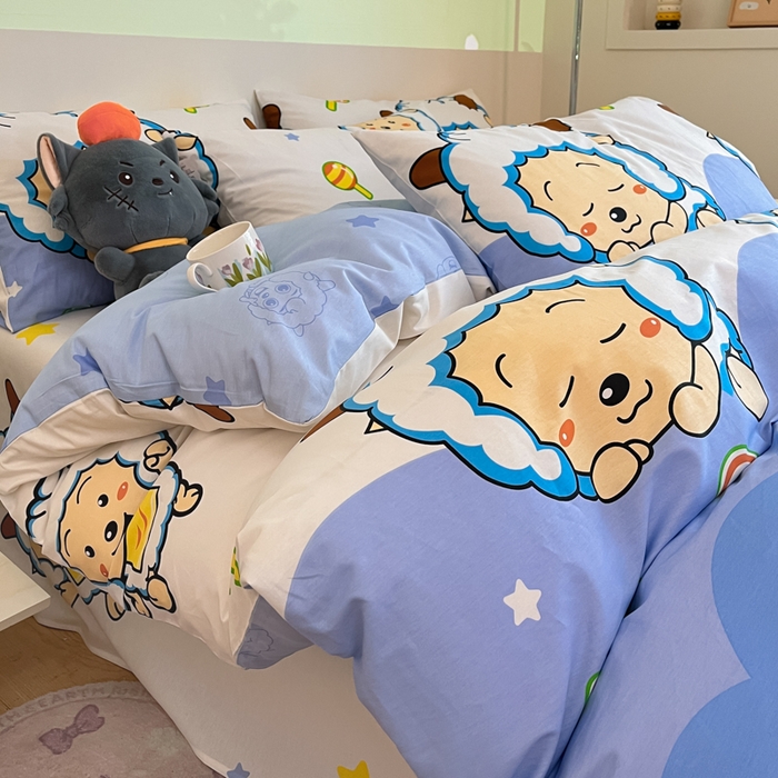 91家纺网 家纺一手货源 找家纺 金鑫汇家纺 2025新款喜羊羊与灰太狼全棉四件套 懒懒大王