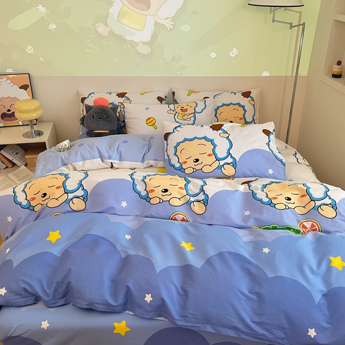 91家纺网 家纺一手货源 找家纺 金鑫汇家纺 2025新款喜羊羊与灰太狼全棉四件套 懒懒大王