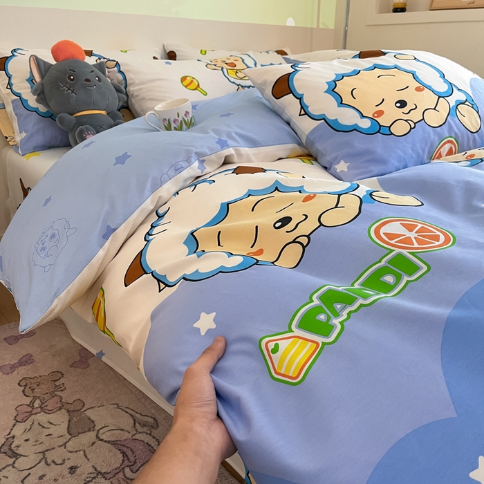 91家纺网 家纺一手货源 找家纺 金鑫汇家纺 2025新款喜羊羊与灰太狼全棉四件套 懒懒大王