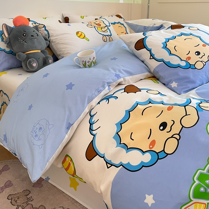 91家纺网 家纺一手货源 找家纺 金鑫汇家纺 2025新款喜羊羊与灰太狼全棉四件套 懒懒大王