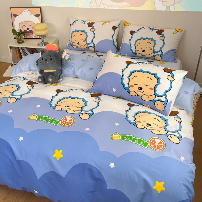 91家纺网 家纺一手货源 找家纺 金鑫汇家纺 2025新款喜羊羊与灰太狼全棉四件套 懒懒大王