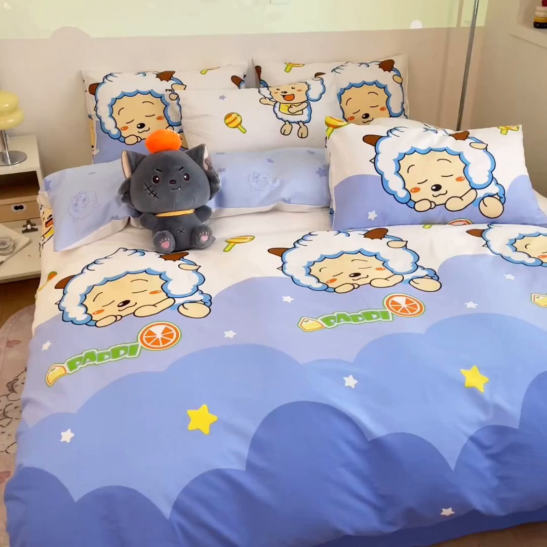 91家纺网 家纺一手货源 找家纺 金鑫汇家纺 2025新款喜羊羊与灰太狼全棉四件套 懒懒大王