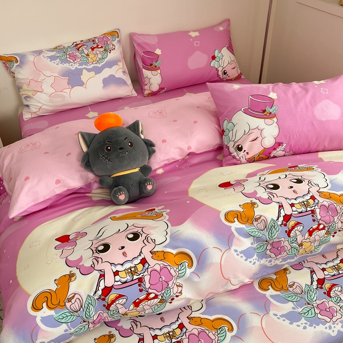 91家纺网 家纺一手货源 找家纺 金鑫汇家纺 2025新款喜羊羊与灰太狼全棉四件套 月光精灵