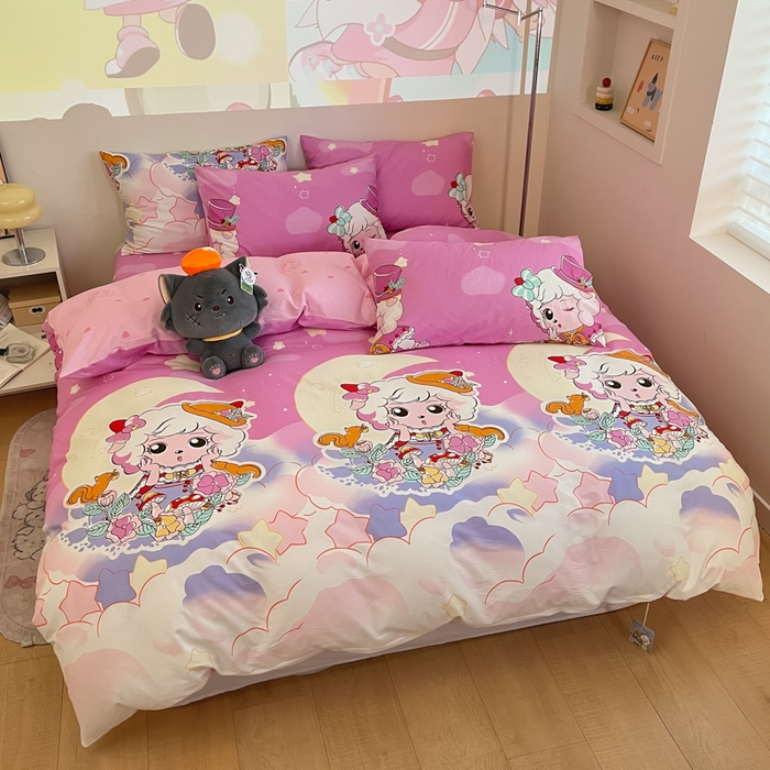 91家纺网 家纺一手货源 找家纺 金鑫汇家纺 2025新款喜羊羊与灰太狼全棉四件套 月光精灵