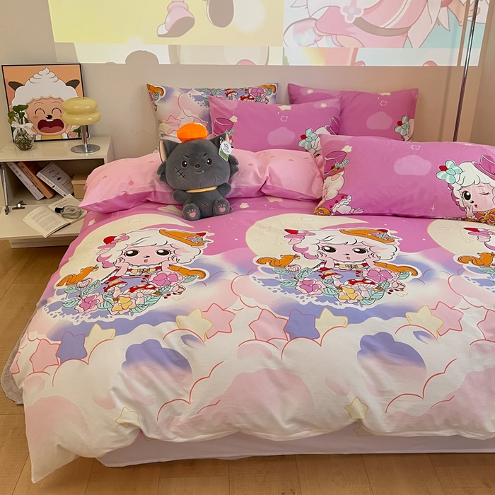 91家纺网 家纺一手货源 找家纺 金鑫汇家纺 2025新款喜羊羊与灰太狼全棉四件套 月光精灵