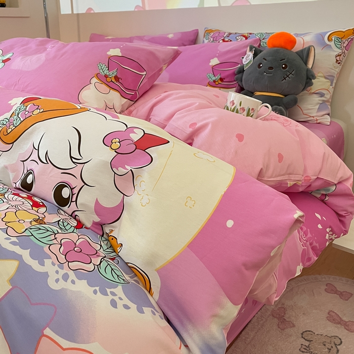 91家纺网 家纺一手货源 找家纺 金鑫汇家纺 2025新款喜羊羊与灰太狼全棉四件套 月光精灵