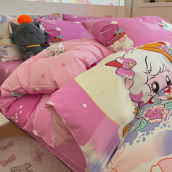 91家纺网 家纺一手货源 找家纺 金鑫汇家纺 2025新款喜羊羊与灰太狼全棉四件套 月光精灵