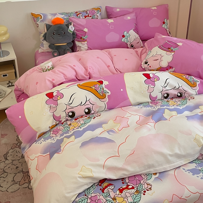 91家纺网 家纺一手货源 找家纺 金鑫汇家纺 2025新款喜羊羊与灰太狼全棉四件套 月光精灵