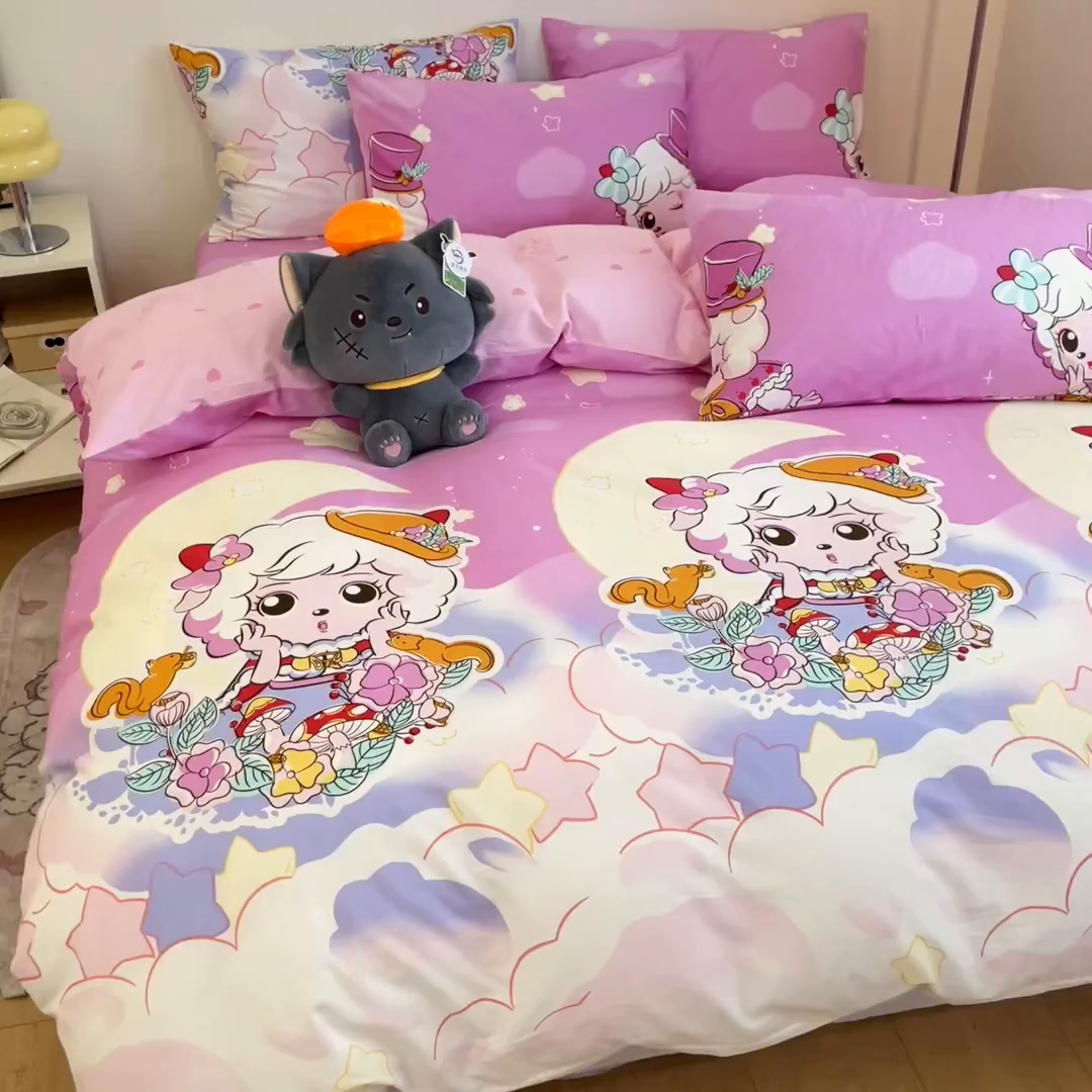 91家纺网 家纺一手货源 找家纺 金鑫汇家纺 2025新款喜羊羊与灰太狼全棉四件套 月光精灵