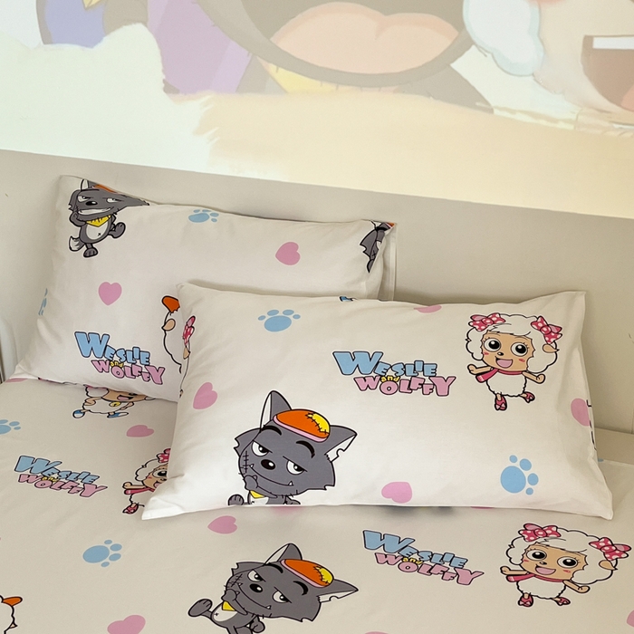 91家纺网 家纺一手货源 找家纺 金鑫汇家纺 2025新款喜羊羊与灰太狼全棉四件套 狼羊共舞