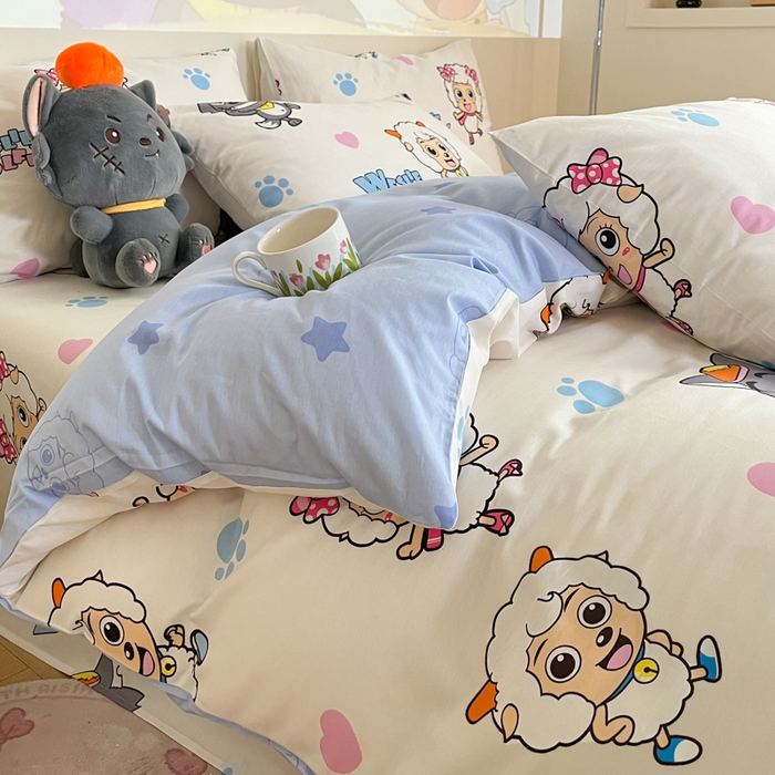 91家纺网 家纺一手货源 找家纺 金鑫汇家纺 2025新款喜羊羊与灰太狼全棉四件套 狼羊共舞