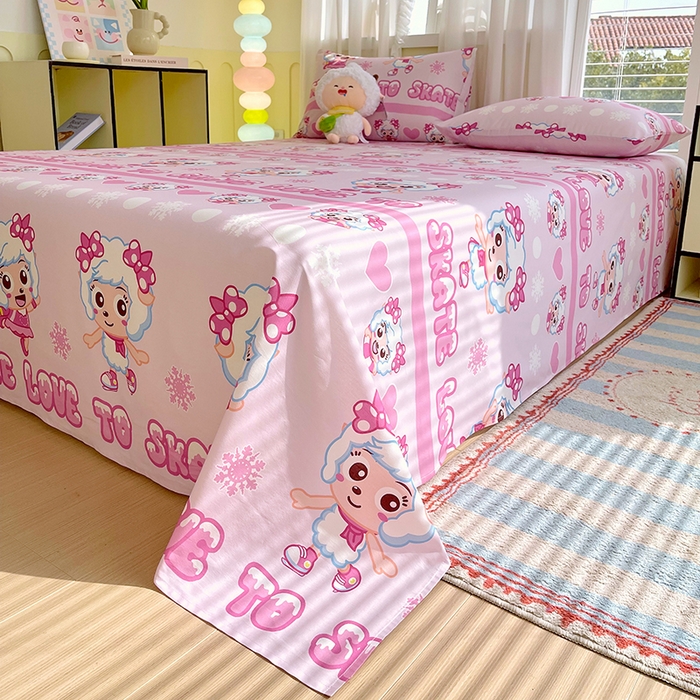 91家纺网 家纺一手货源 找家纺 金鑫汇家纺 2025新款喜羊羊与灰太狼全棉四件套 滑冰美羊羊