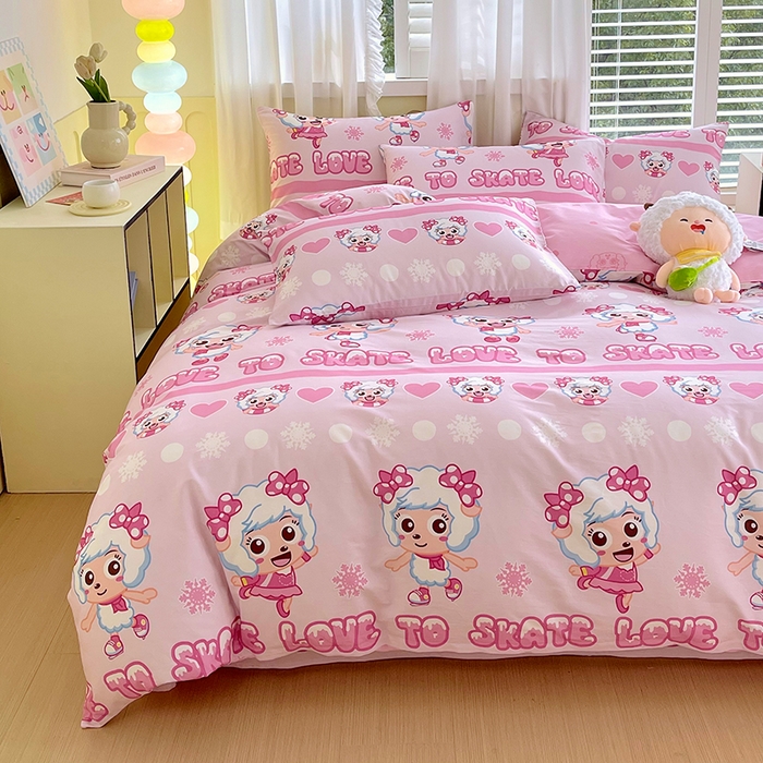 91家纺网 家纺一手货源 找家纺 金鑫汇家纺 2025新款喜羊羊与灰太狼全棉四件套 滑冰美羊羊