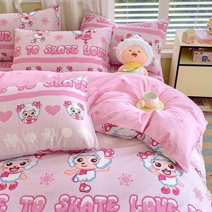 91家纺网 家纺一手货源 找家纺 金鑫汇家纺 2025新款喜羊羊与灰太狼全棉四件套 滑冰美羊羊