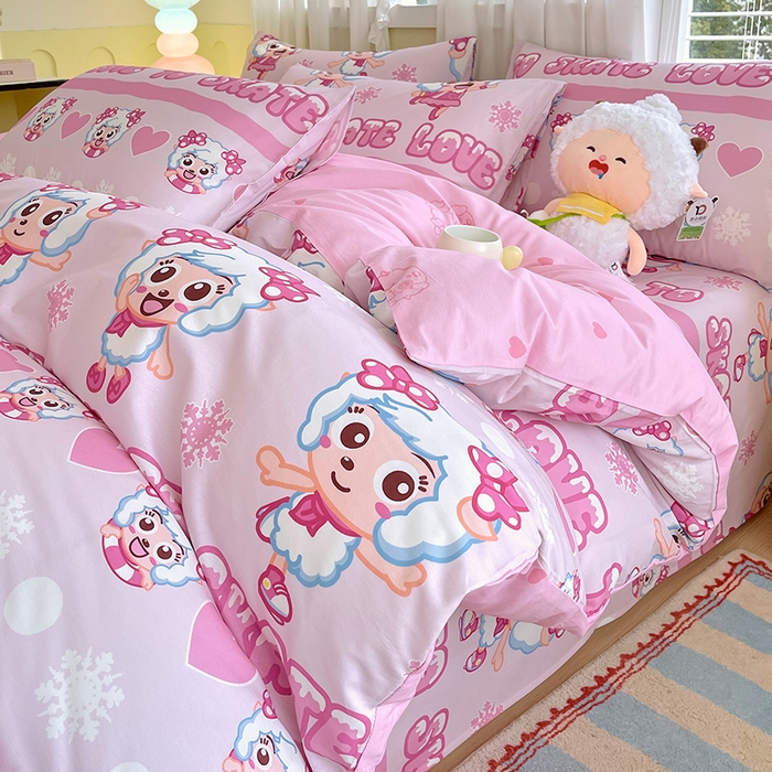 91家纺网 家纺一手货源 找家纺 金鑫汇家纺 2025新款喜羊羊与灰太狼全棉四件套 滑冰美羊羊