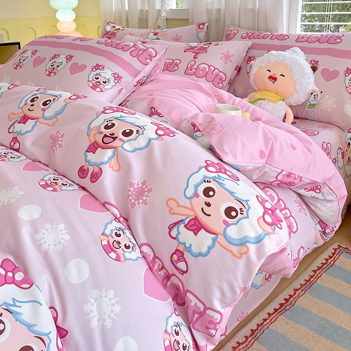 91家纺网 家纺一手货源 找家纺 金鑫汇家纺 2025新款喜羊羊与灰太狼全棉四件套 滑冰美羊羊