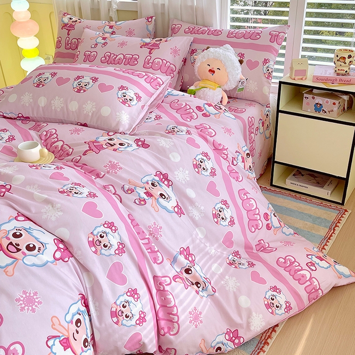 91家纺网 家纺一手货源 找家纺 金鑫汇家纺 2025新款喜羊羊与灰太狼全棉四件套 滑冰美羊羊