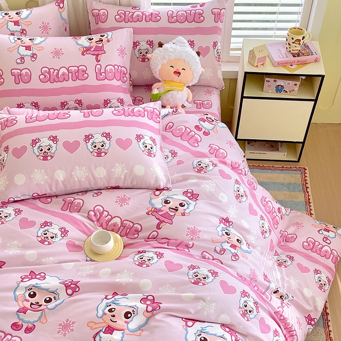 91家纺网 家纺一手货源 找家纺 金鑫汇家纺 2025新款喜羊羊与灰太狼全棉四件套 滑冰美羊羊