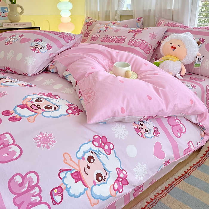 91家纺网 家纺一手货源 找家纺 金鑫汇家纺 2025新款喜羊羊与灰太狼全棉四件套 滑冰美羊羊