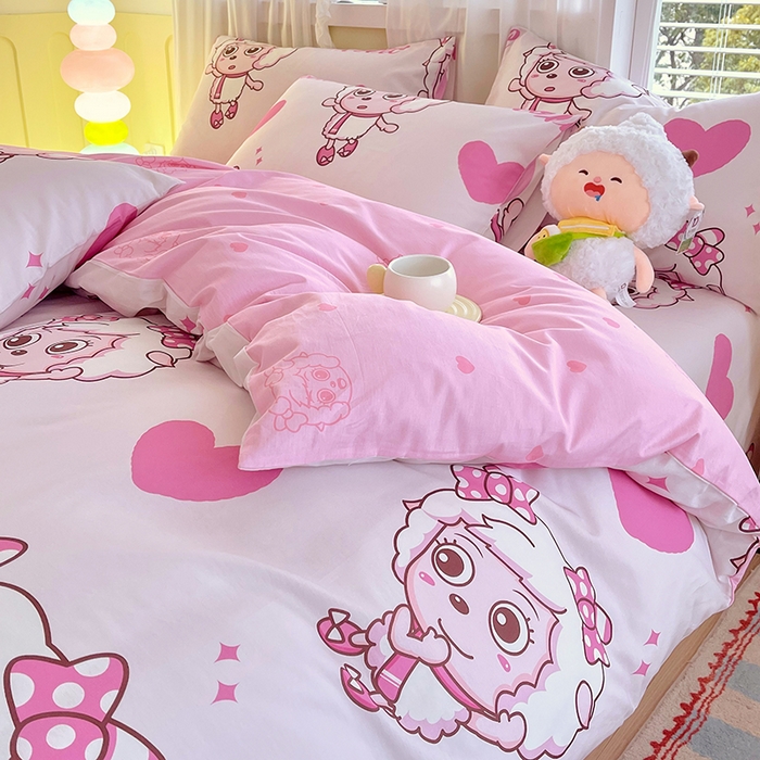 91家纺网 家纺一手货源 找家纺 金鑫汇家纺 2025新款喜羊羊与灰太狼全棉四件套 时尚美羊羊