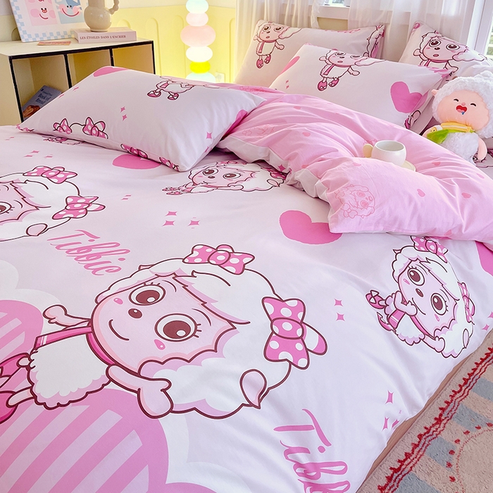 91家纺网 家纺一手货源 找家纺 金鑫汇家纺 2025新款喜羊羊与灰太狼全棉四件套 时尚美羊羊