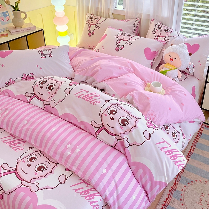 91家纺网 家纺一手货源 找家纺 金鑫汇家纺 2025新款喜羊羊与灰太狼全棉四件套 时尚美羊羊