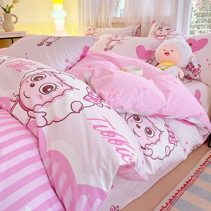 91家纺网 家纺一手货源 找家纺 金鑫汇家纺 2025新款喜羊羊与灰太狼全棉四件套 时尚美羊羊