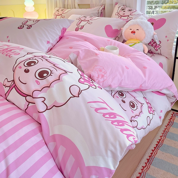 91家纺网 家纺一手货源 找家纺 金鑫汇家纺 2025新款喜羊羊与灰太狼全棉四件套 时尚美羊羊