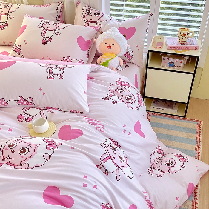 91家纺网 家纺一手货源 找家纺 金鑫汇家纺 2025新款喜羊羊与灰太狼全棉四件套 时尚美羊羊