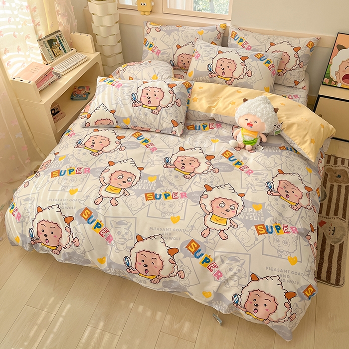 91家纺网 家纺一手货源 找家纺 金鑫汇家纺 2025新款喜羊羊与灰太狼全棉四件套 探索懒羊羊