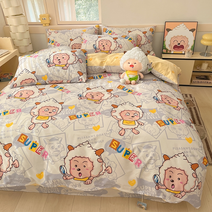 91家纺网 家纺一手货源 找家纺 金鑫汇家纺 2025新款喜羊羊与灰太狼全棉四件套 探索懒羊羊