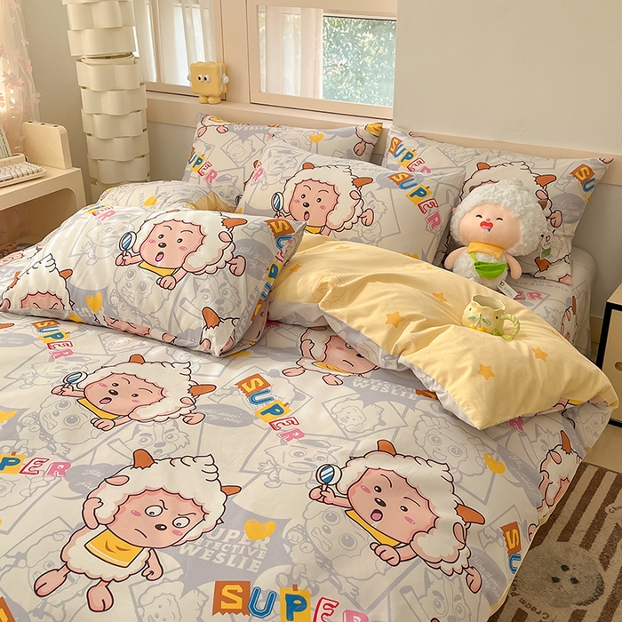 91家纺网 家纺一手货源 找家纺 金鑫汇家纺 2025新款喜羊羊与灰太狼全棉四件套 探索懒羊羊