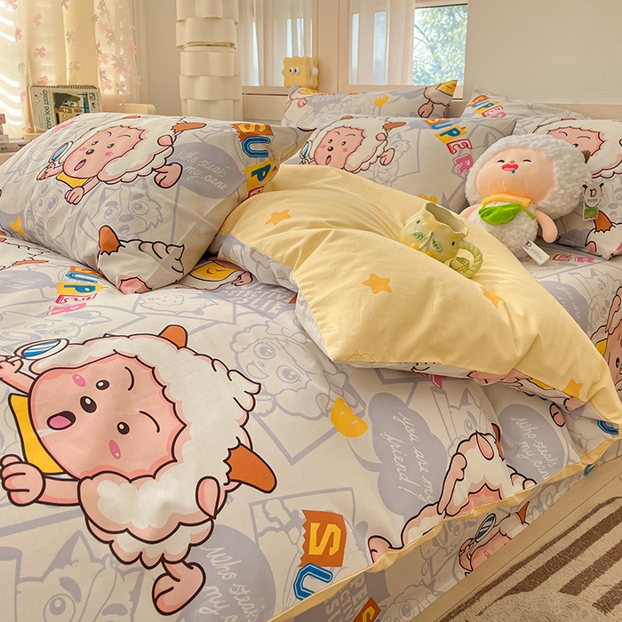 91家纺网 家纺一手货源 找家纺 金鑫汇家纺 2025新款喜羊羊与灰太狼全棉四件套 探索懒羊羊