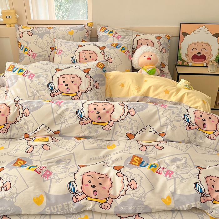 91家纺网 家纺一手货源 找家纺 金鑫汇家纺 2025新款喜羊羊与灰太狼全棉四件套 探索懒羊羊