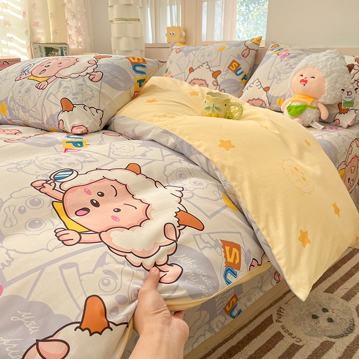 91家纺网 家纺一手货源 找家纺 金鑫汇家纺 2025新款喜羊羊与灰太狼全棉四件套 探索懒羊羊