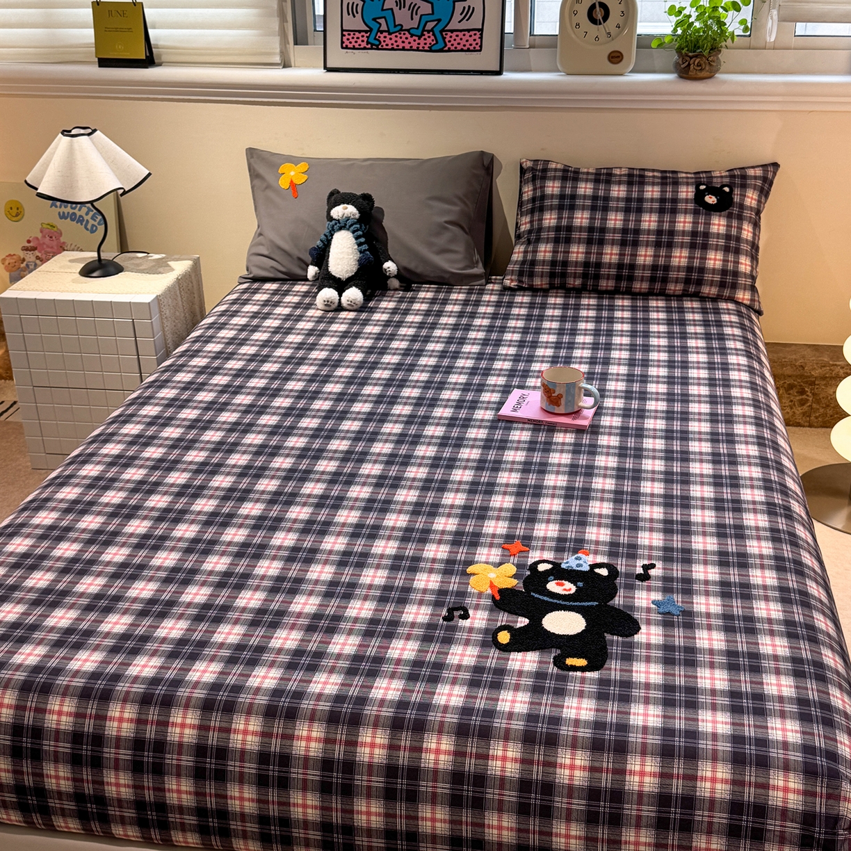 91家纺网 家纺一手货源 找家纺 珺柔家纺 2025新款磨毛毛巾绣床笠 风车小熊