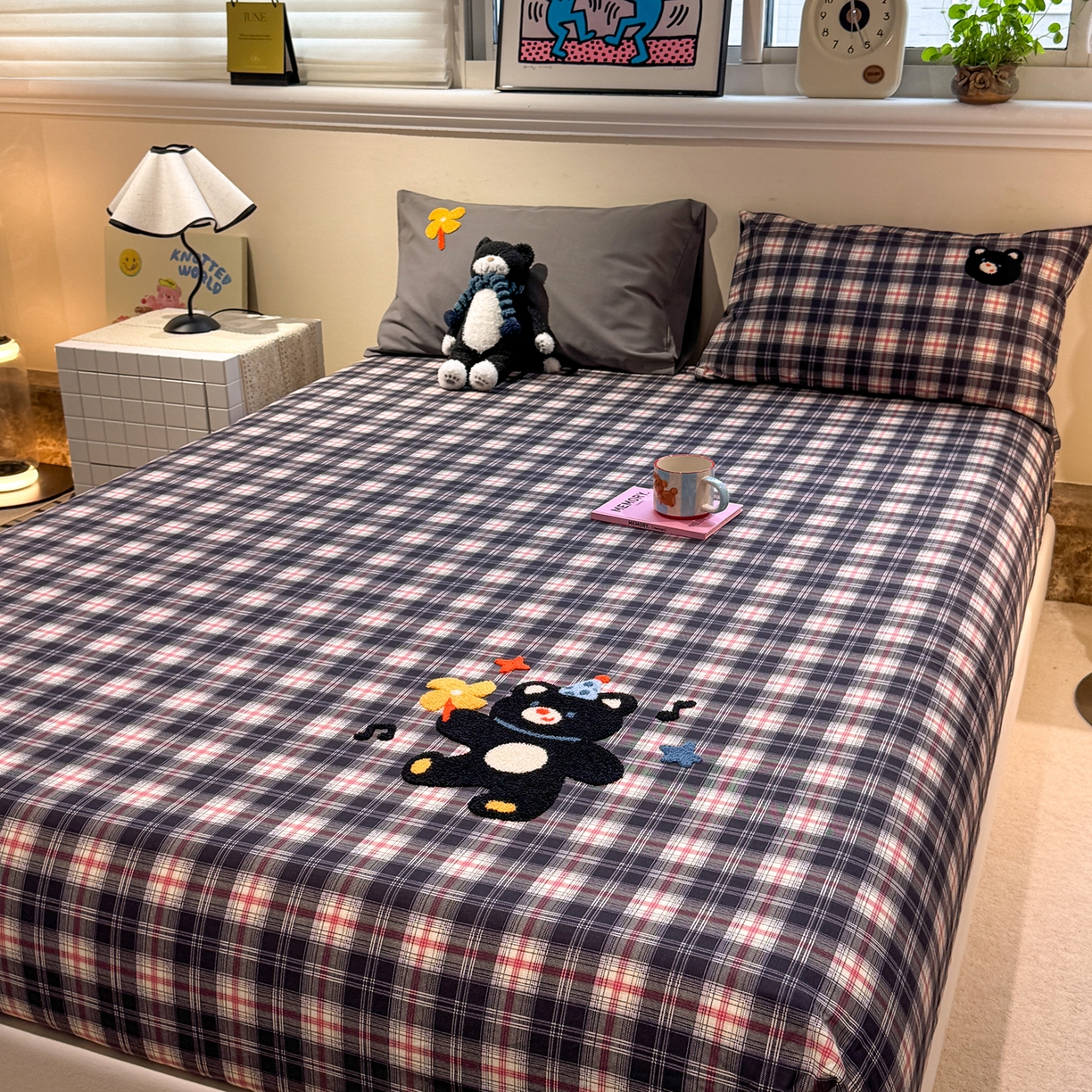 91家纺网 家纺一手货源 找家纺 珺柔家纺 2025新款磨毛毛巾绣床笠 风车小熊