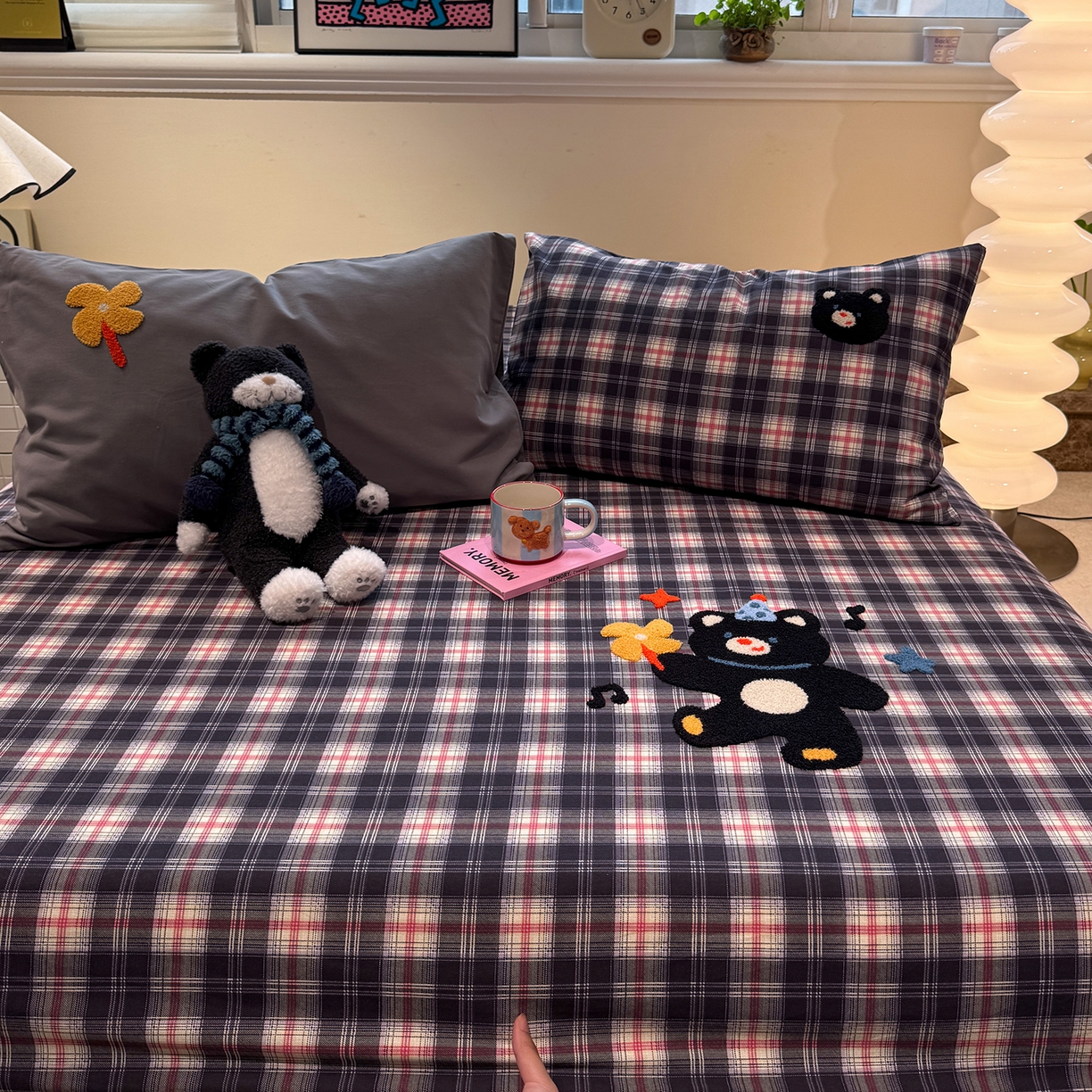 91家纺网 家纺一手货源 找家纺 珺柔家纺 2025新款磨毛毛巾绣床笠 风车小熊