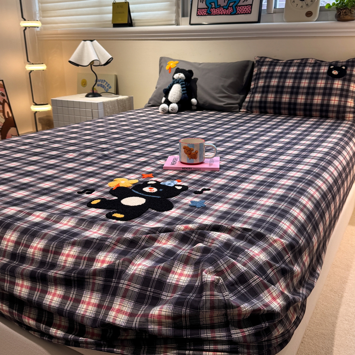 91家纺网 家纺一手货源 找家纺 珺柔家纺 2025新款磨毛毛巾绣床笠 风车小熊