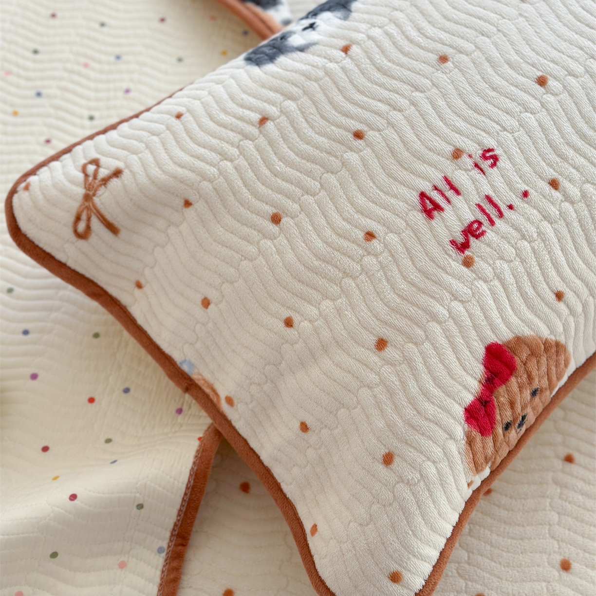 91家纺网 家纺一手货源 找家纺 暖生活 2025新款高克重牛奶绒床盖三件套 点点狗