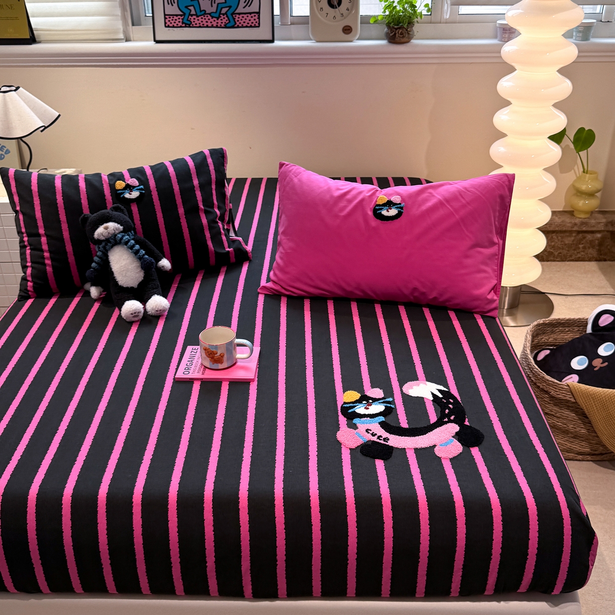 91家纺网 家纺一手货源 找家纺 珺柔家纺 2025新款磨毛毛巾绣床笠 小神猫